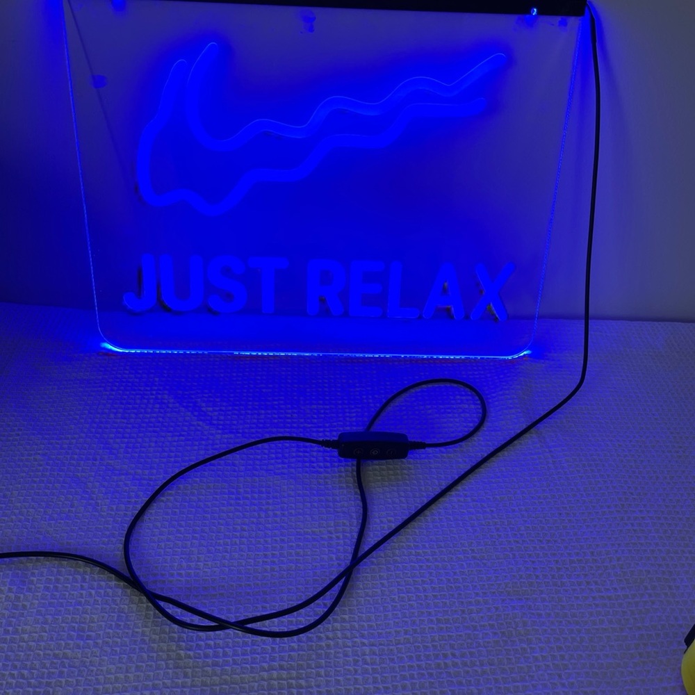 Blue Neon 'Just Relax' Sign 16” by 12” USB no block included adjustable bright - Picture 12 of 16